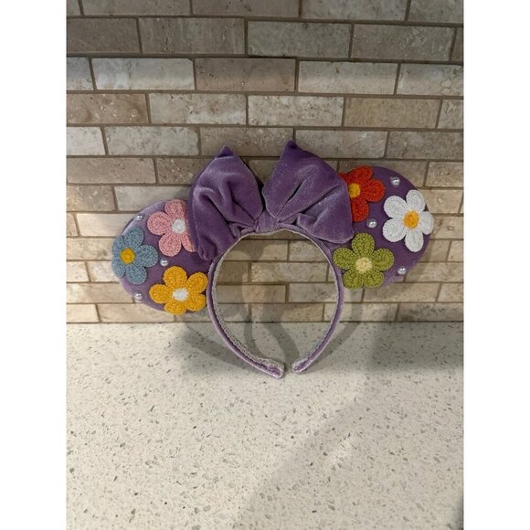 Floral Purple Minnie Ears Plush‎ Mickey Ears Velvet Flower Minnie Ears - Picture 1 of 4